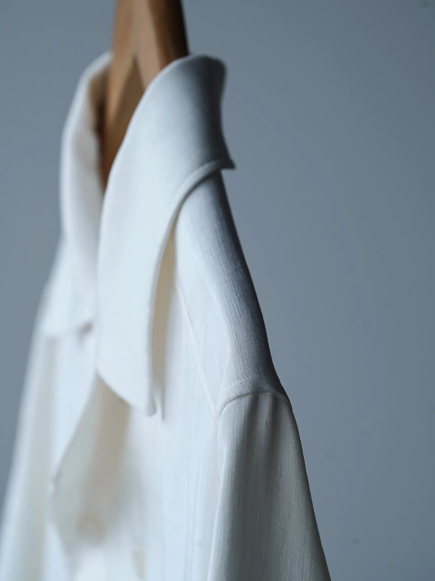 山内 | 빈티지 실크 린넨 더블 오픈 칼라 반팔 셔츠 off white