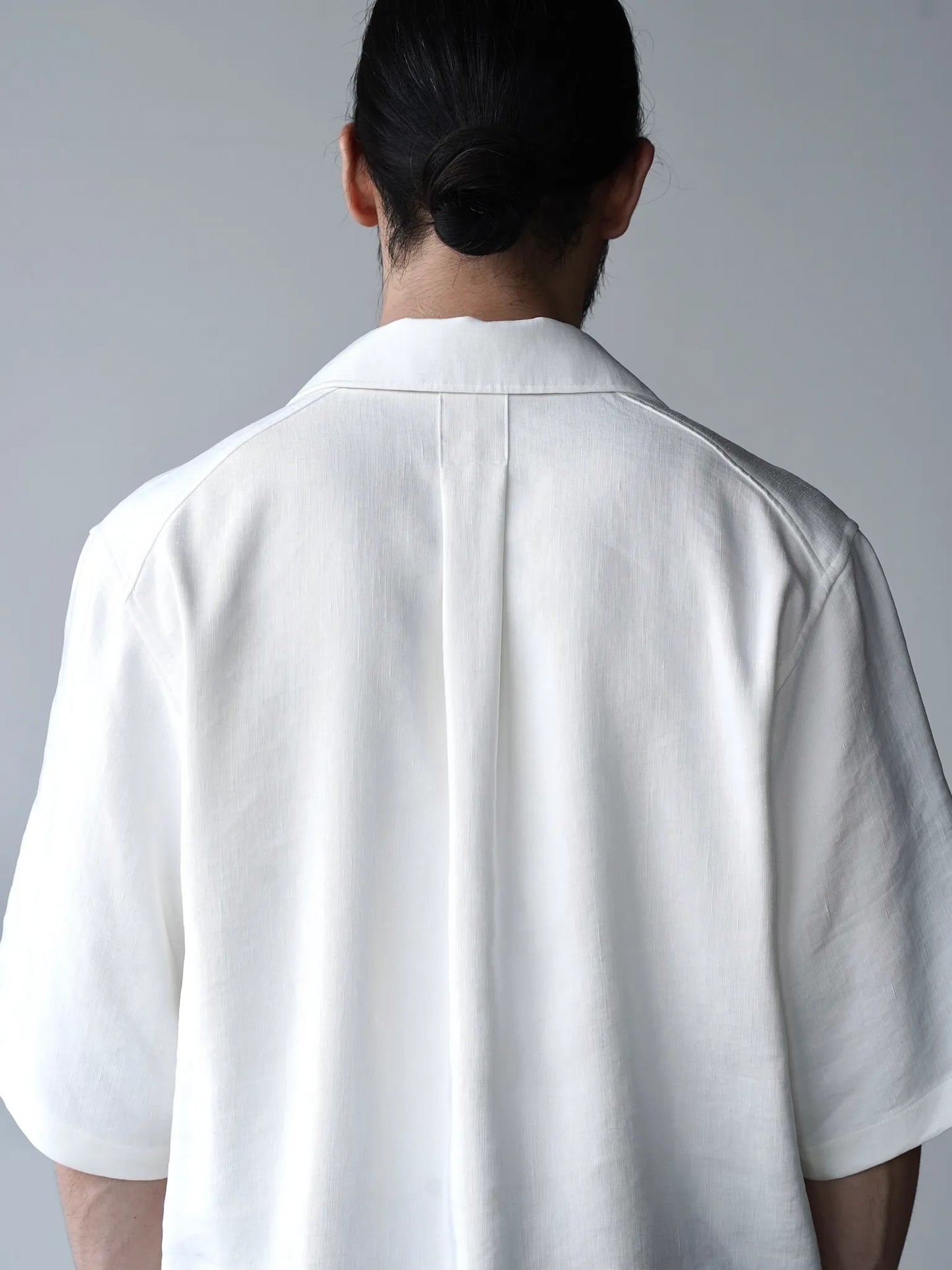 山内 | 빈티지 실크 린넨 더블 오픈 칼라 반팔 셔츠 off white