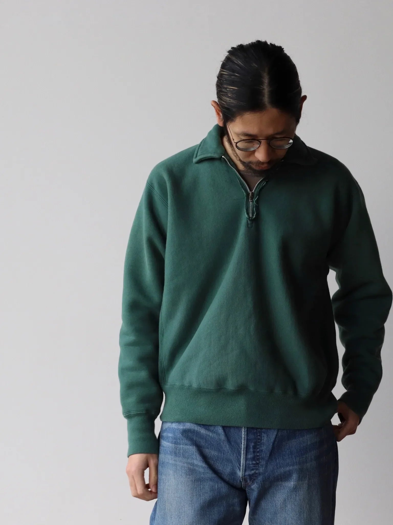 A.PRESSE Vintage Half Zip Sweat shirt GREEN CASANOVA CO Casanova Co. Online Shopping Site CASANOVA CO