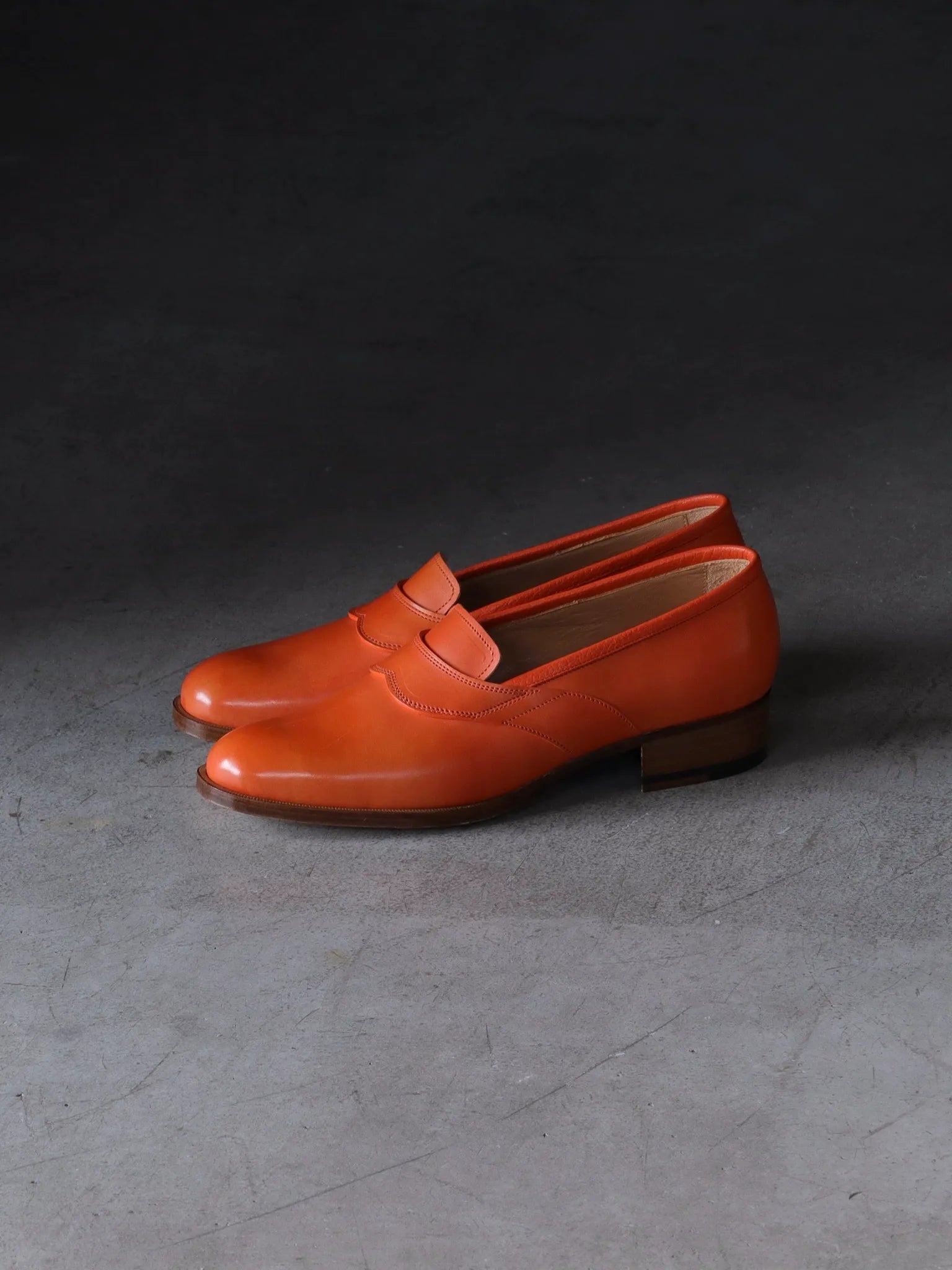 Post Production Saddle Loafer Hand Dyed Baby Calf Summer Orange