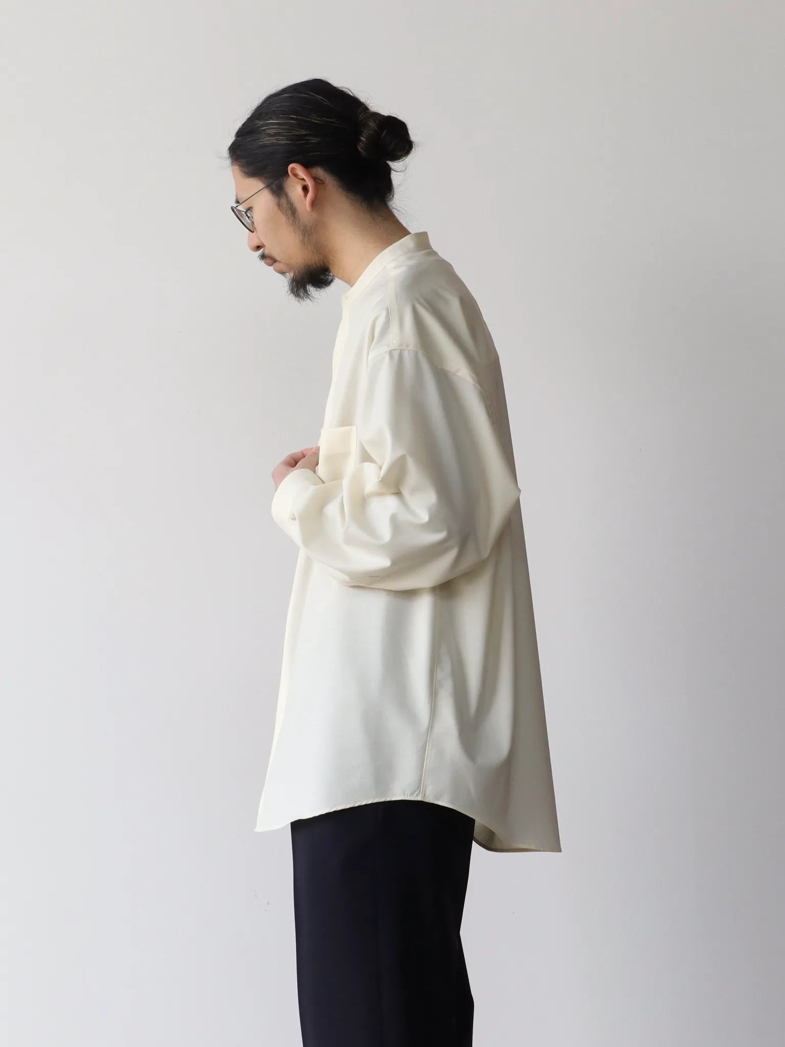 Graphpaper | Fine Wool Tropical Oversized Band Collar Shirt KINARI