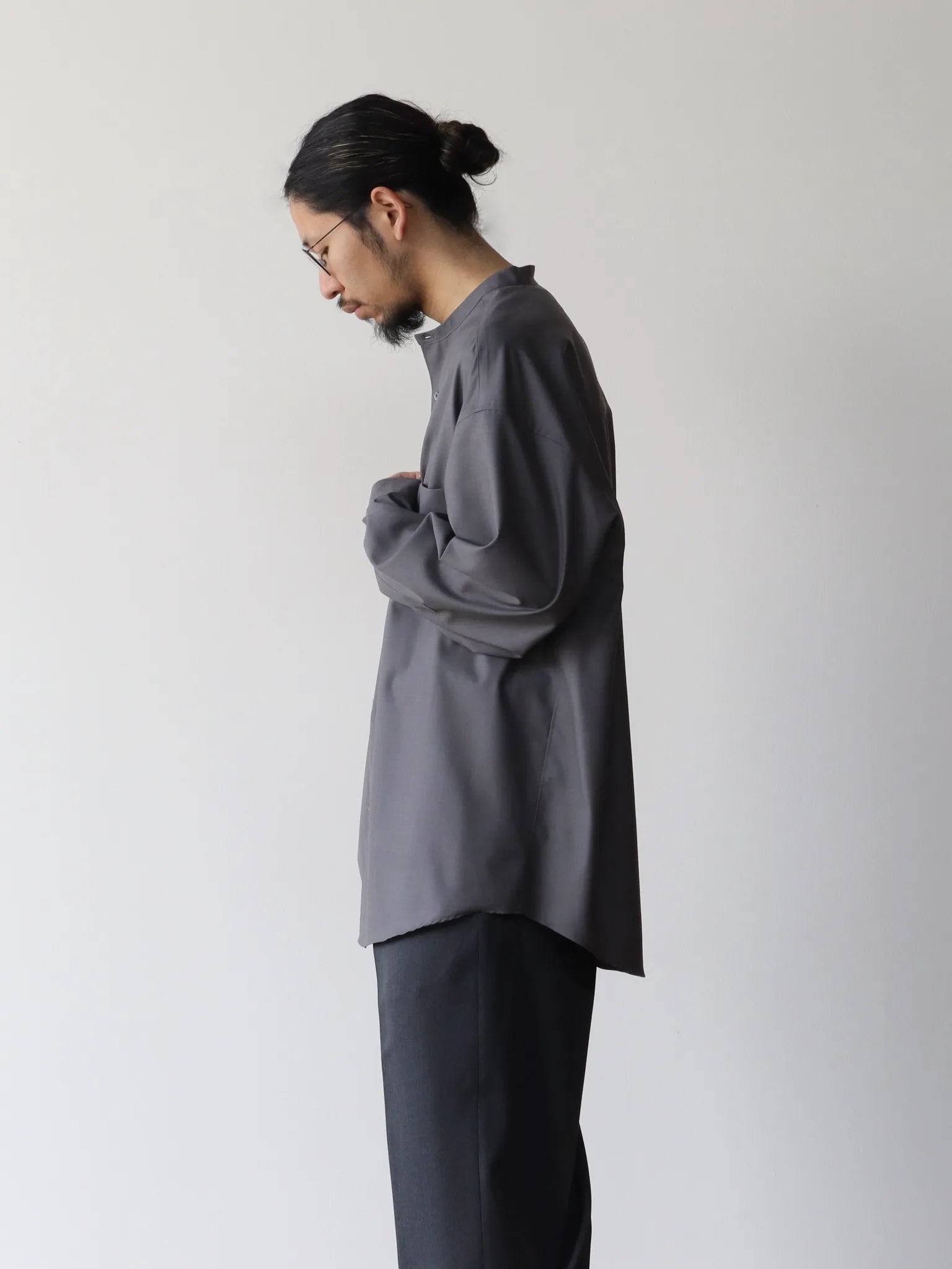 Graphpaper | Fine Wool Tropical Oversized Band Collar Shirt GRAY