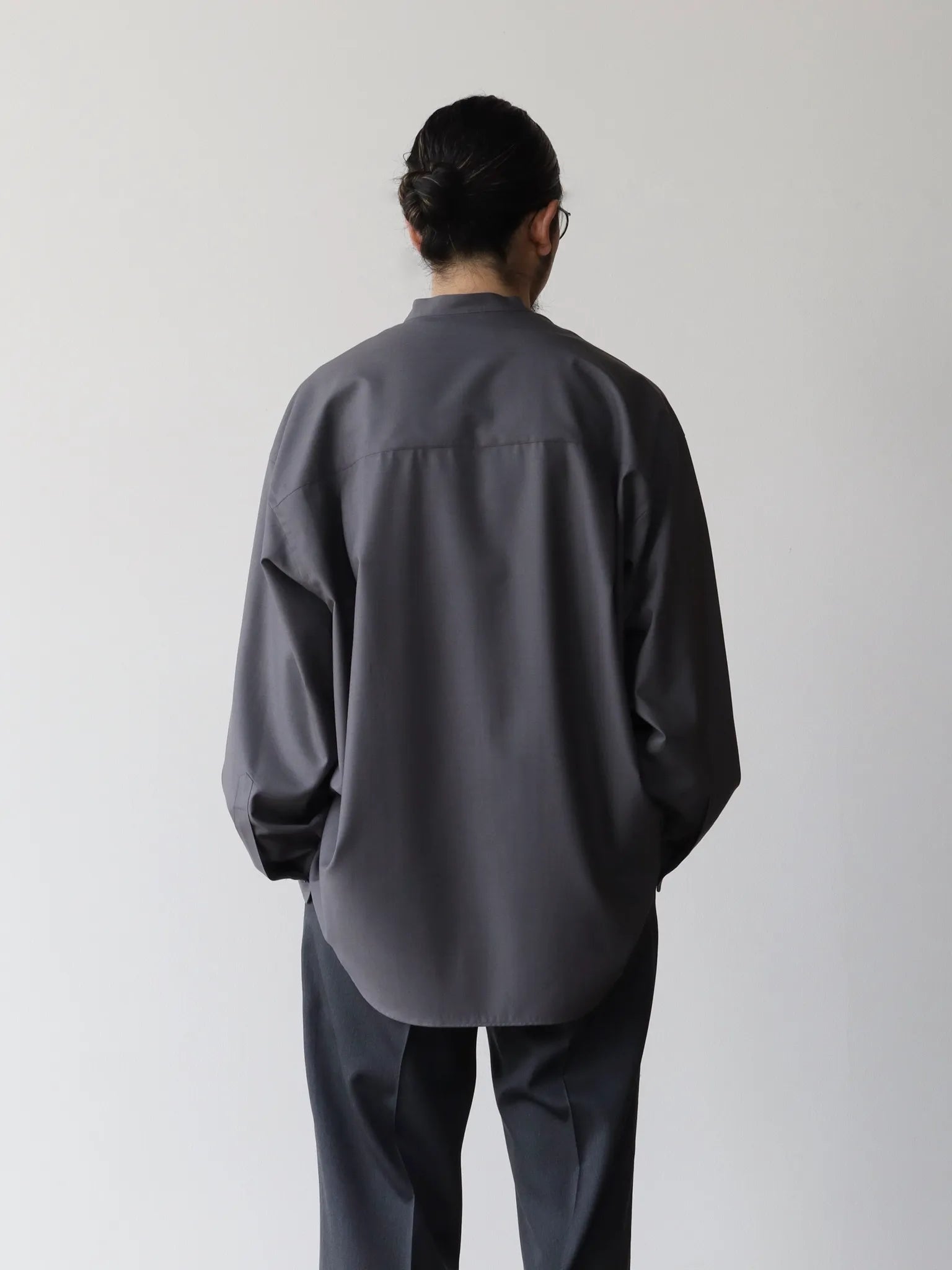 Graphpaper Fine Wool Tropical Oversized Band Collar Shirt GRAY 