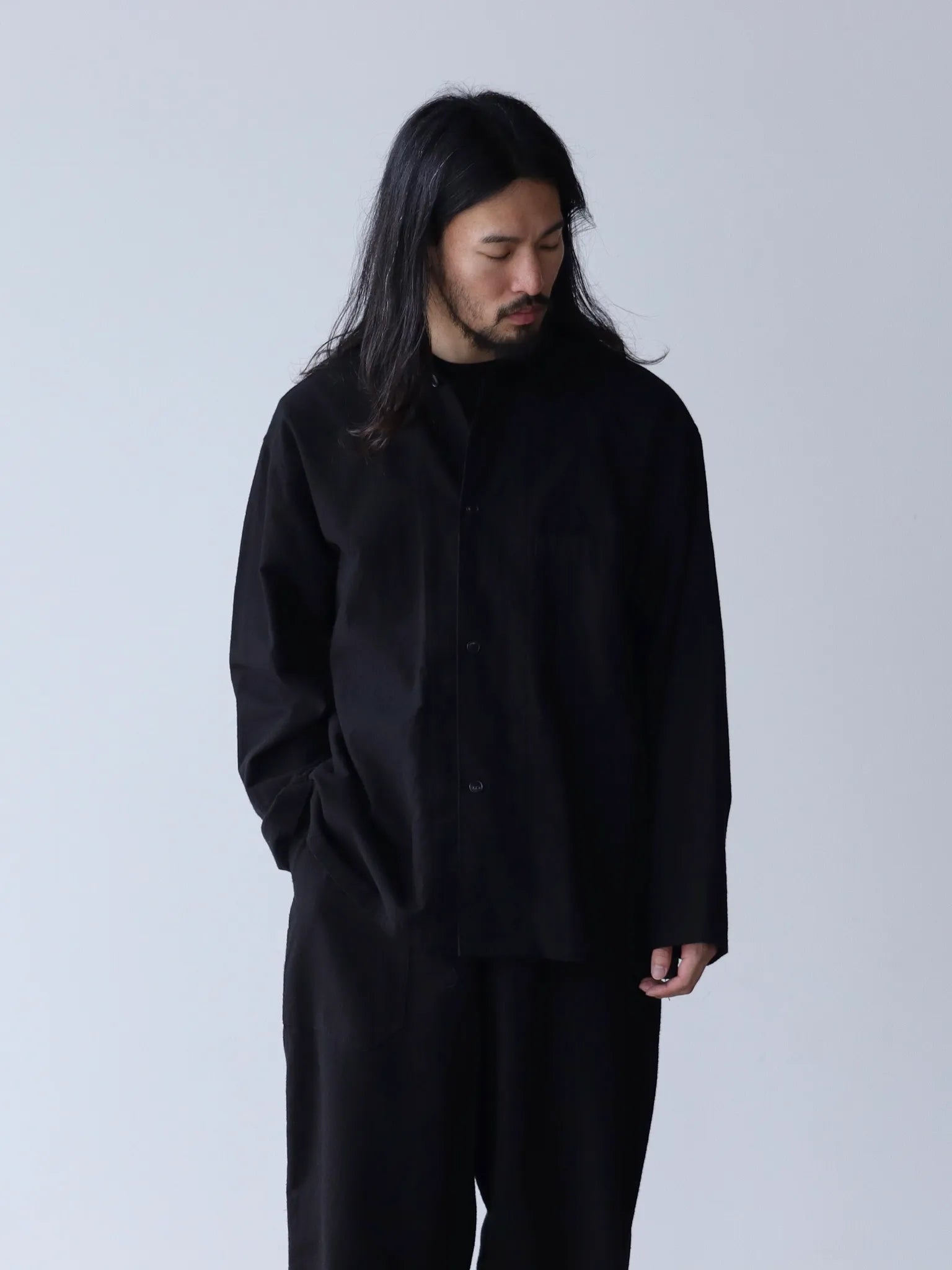 comoli-コットンネル-シャツジャケット-black-1
