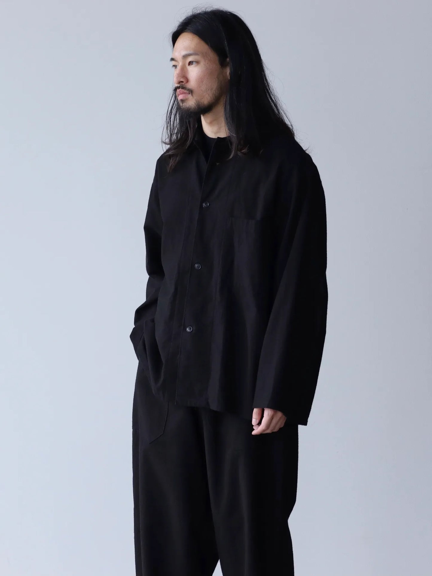 comoli-コットンネル-シャツジャケット-black-3