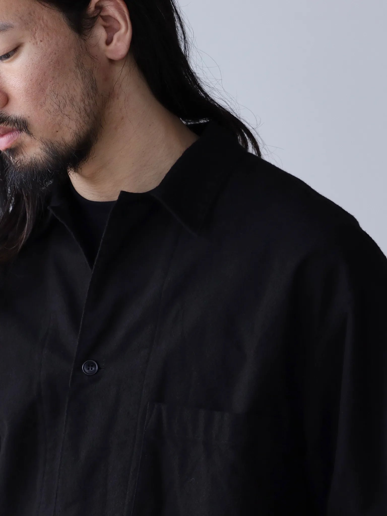comoli-コットンネル-シャツジャケット-black-4