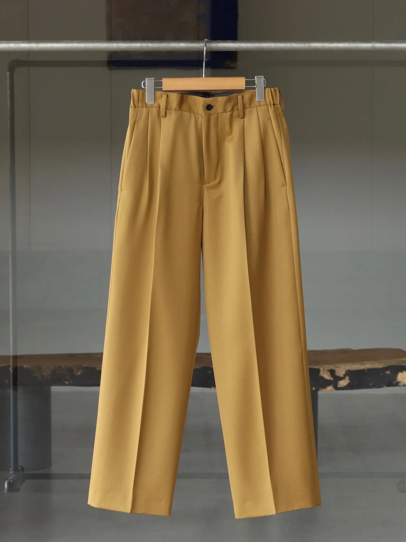 IRENISA | TWO TUCKS WIDE PANTS MUSTARD