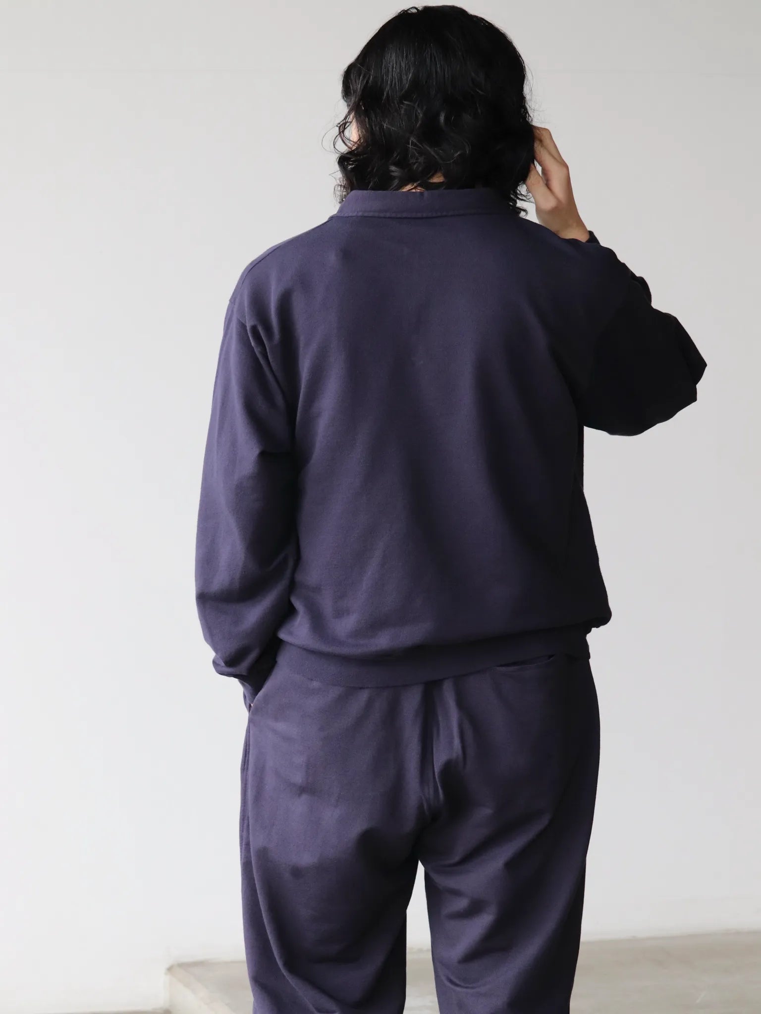 COMOLI | コットンシルクジャージ ハーフジップPO NAVY